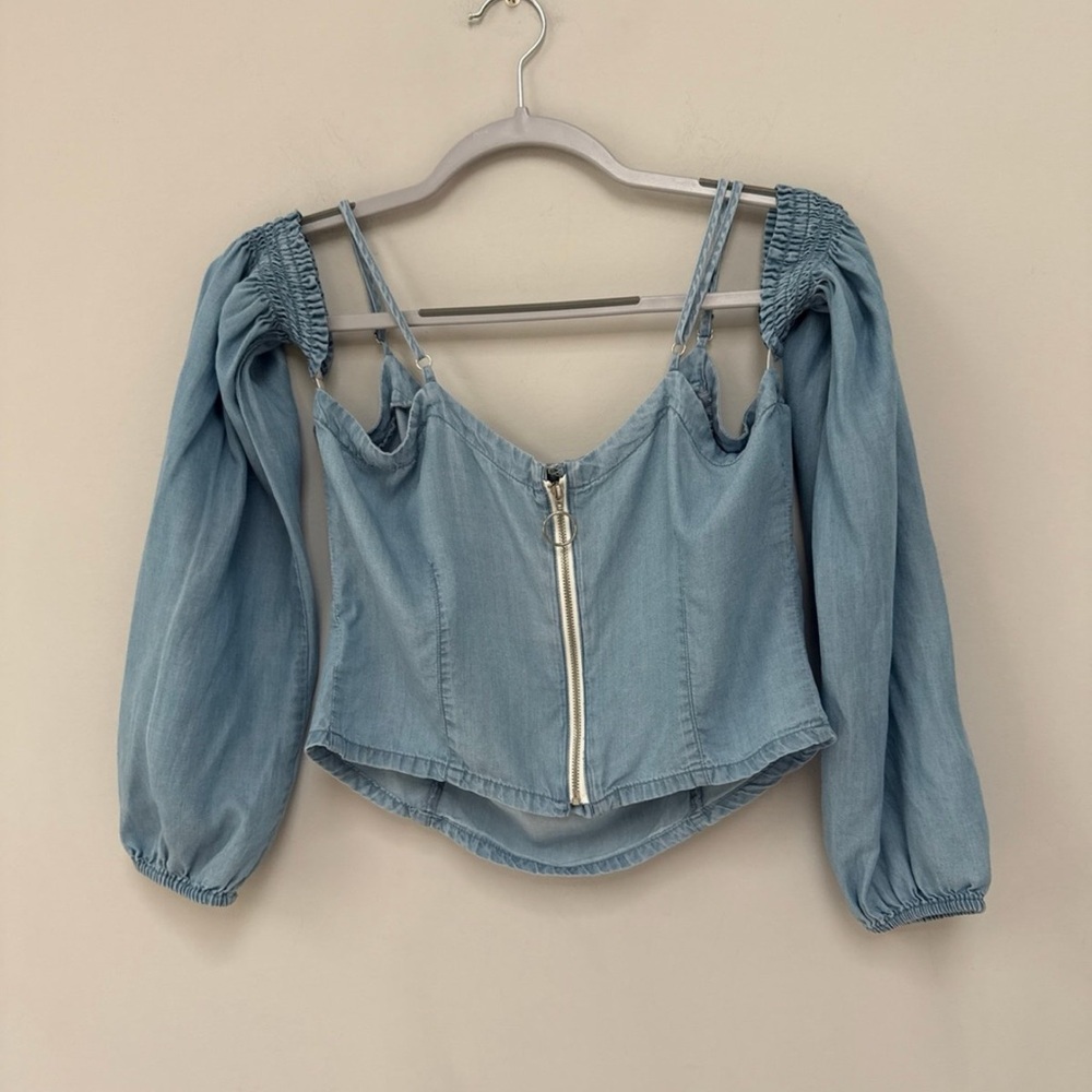 Joe’s Collection Blue Denim Off-Shoulder Top